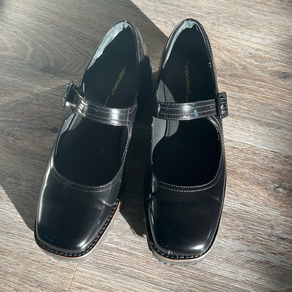 INTENTIONALLY BLANK Black Patent Mary Jane Flats with Buckle